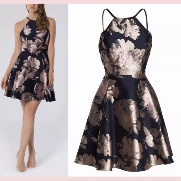 XSCAPE Satin Halter Neck Fit & Flare Floral Print Mini Dress - Picture 10 of 14